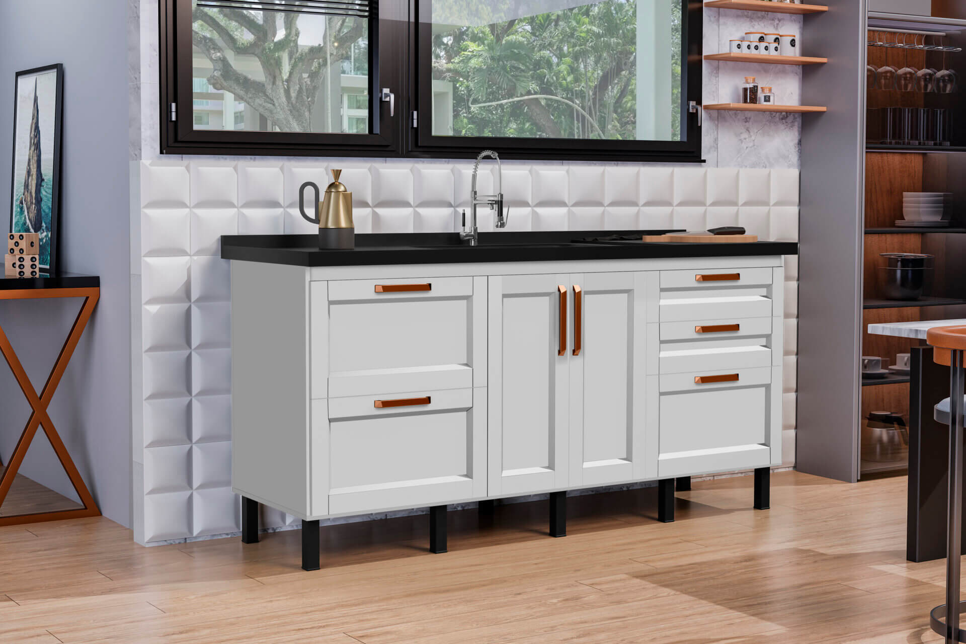 Cozinha MONTANA 150 Branco Puxador Cobre