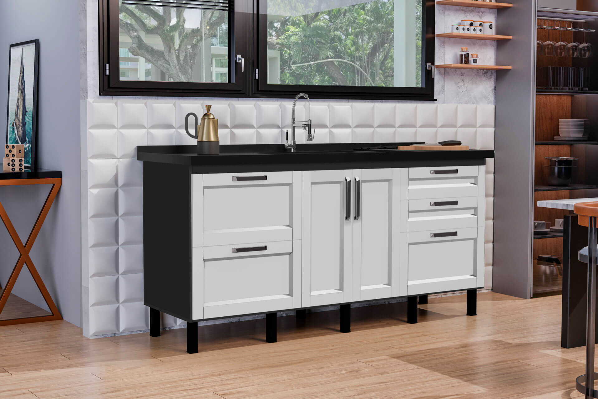 Cozinha MONTANA 180 Preto Fosco Branco