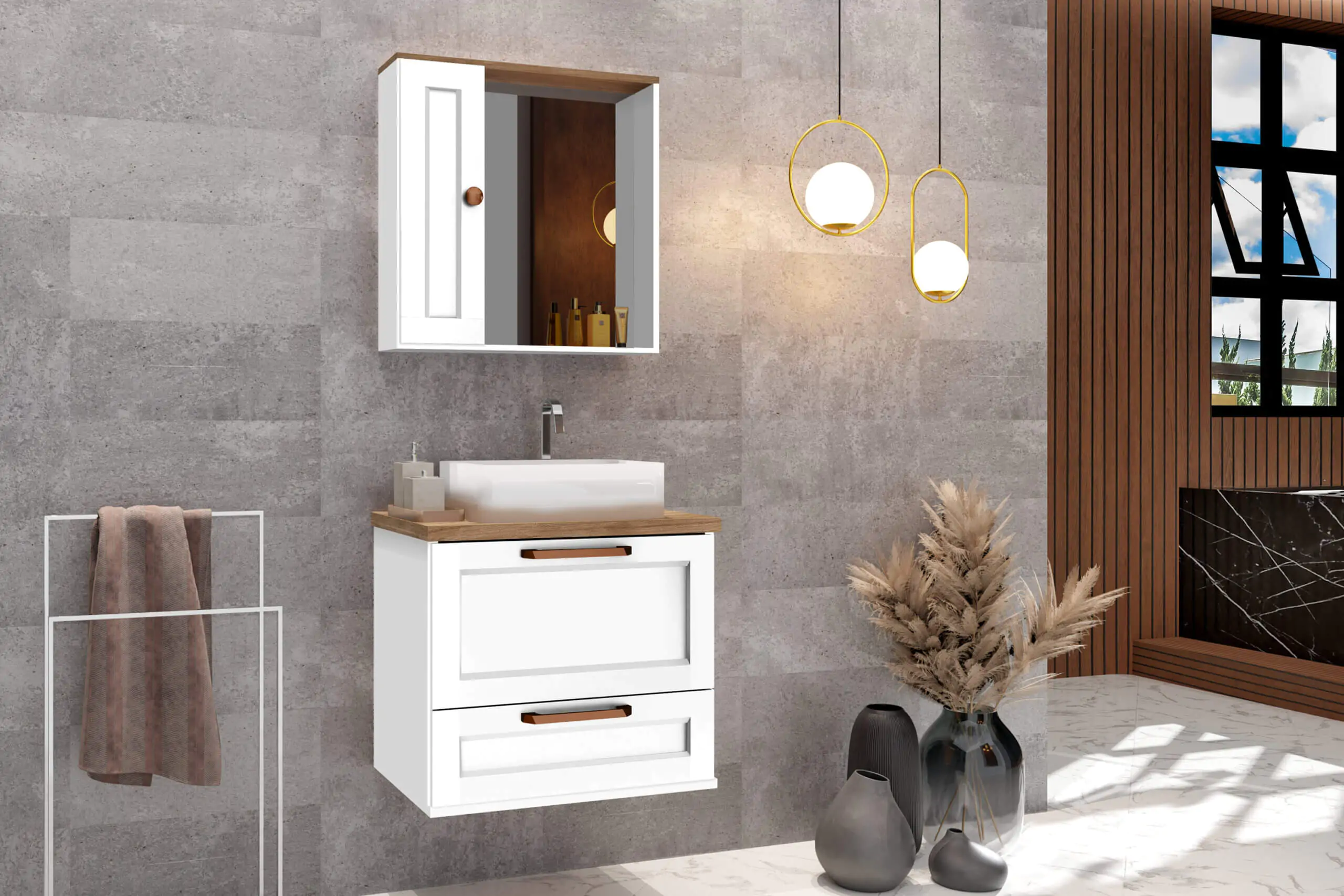 Conjunto DALLAS 60 Branco com Tampo Avelato