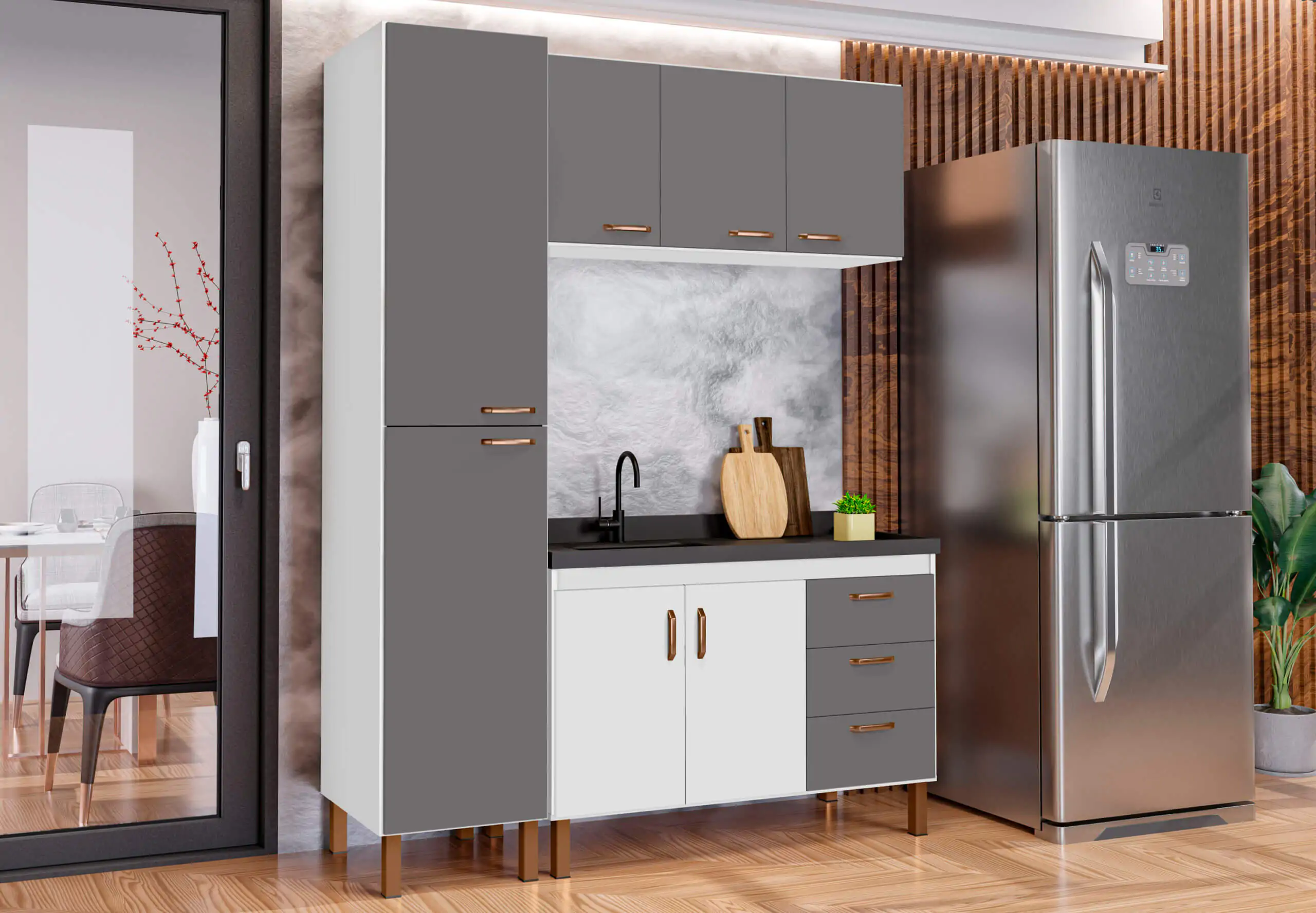 Cozinha Copacabana Completa Branco com Grafite