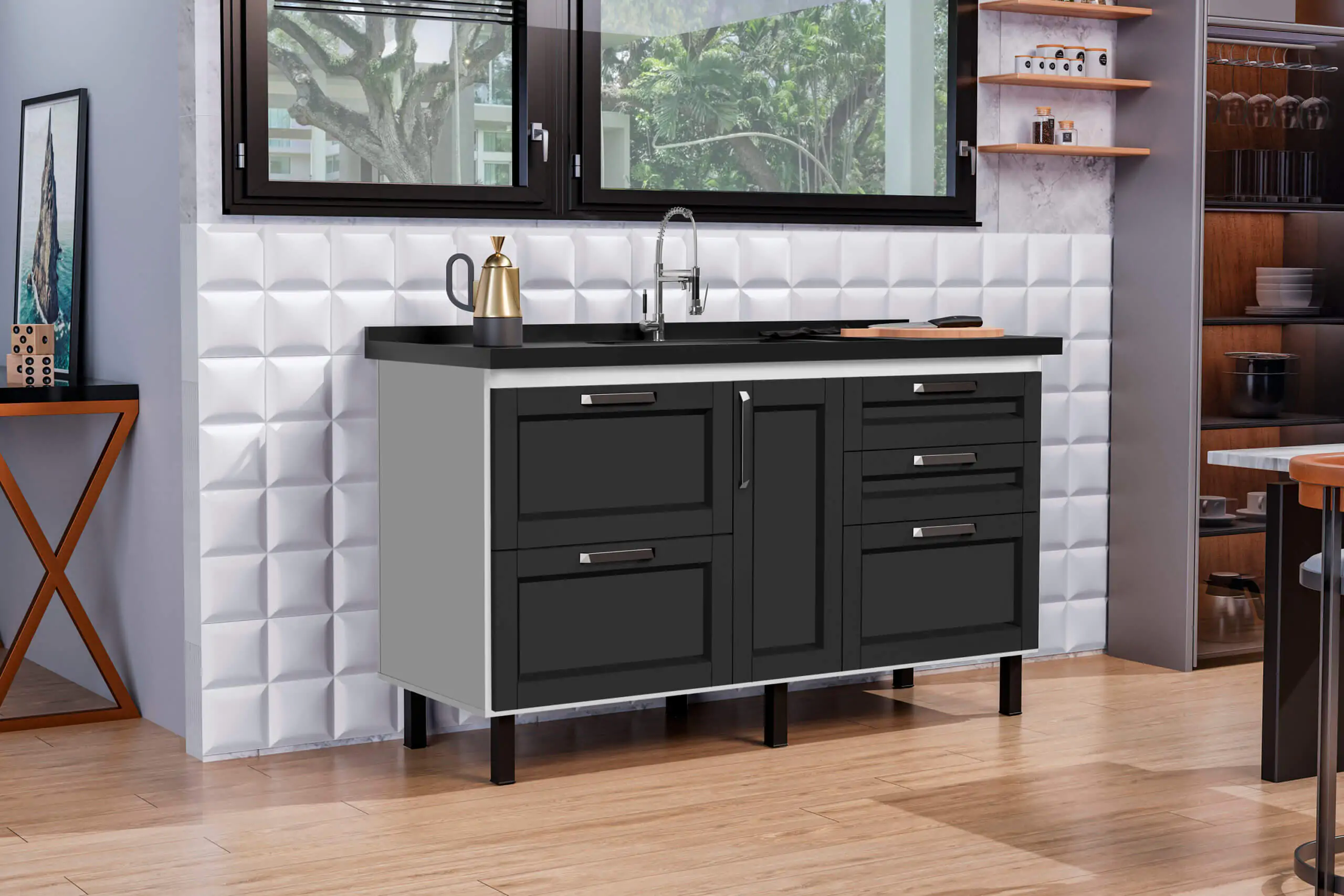 Cozinha MONTANA 150 Branco Preto Fosco