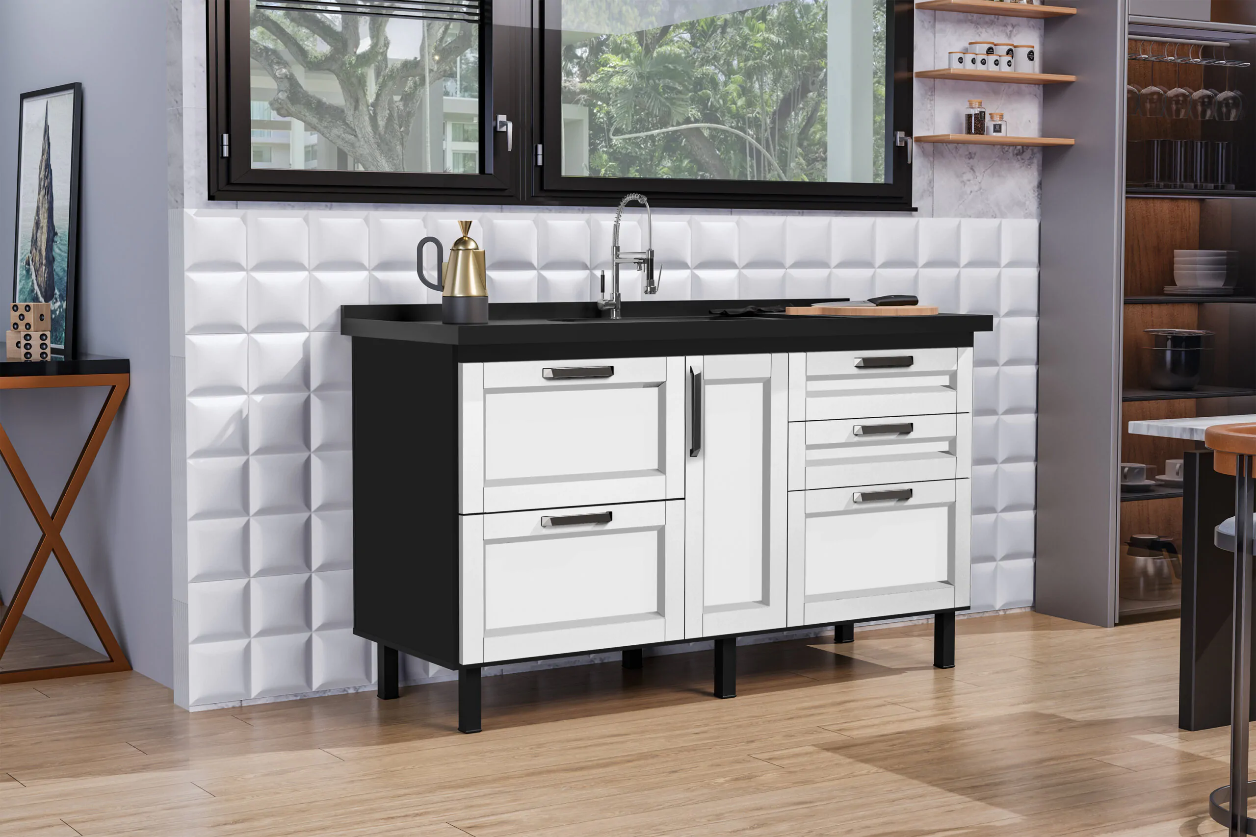 Cozinha MONTANA 150 Preto Fosco Branco