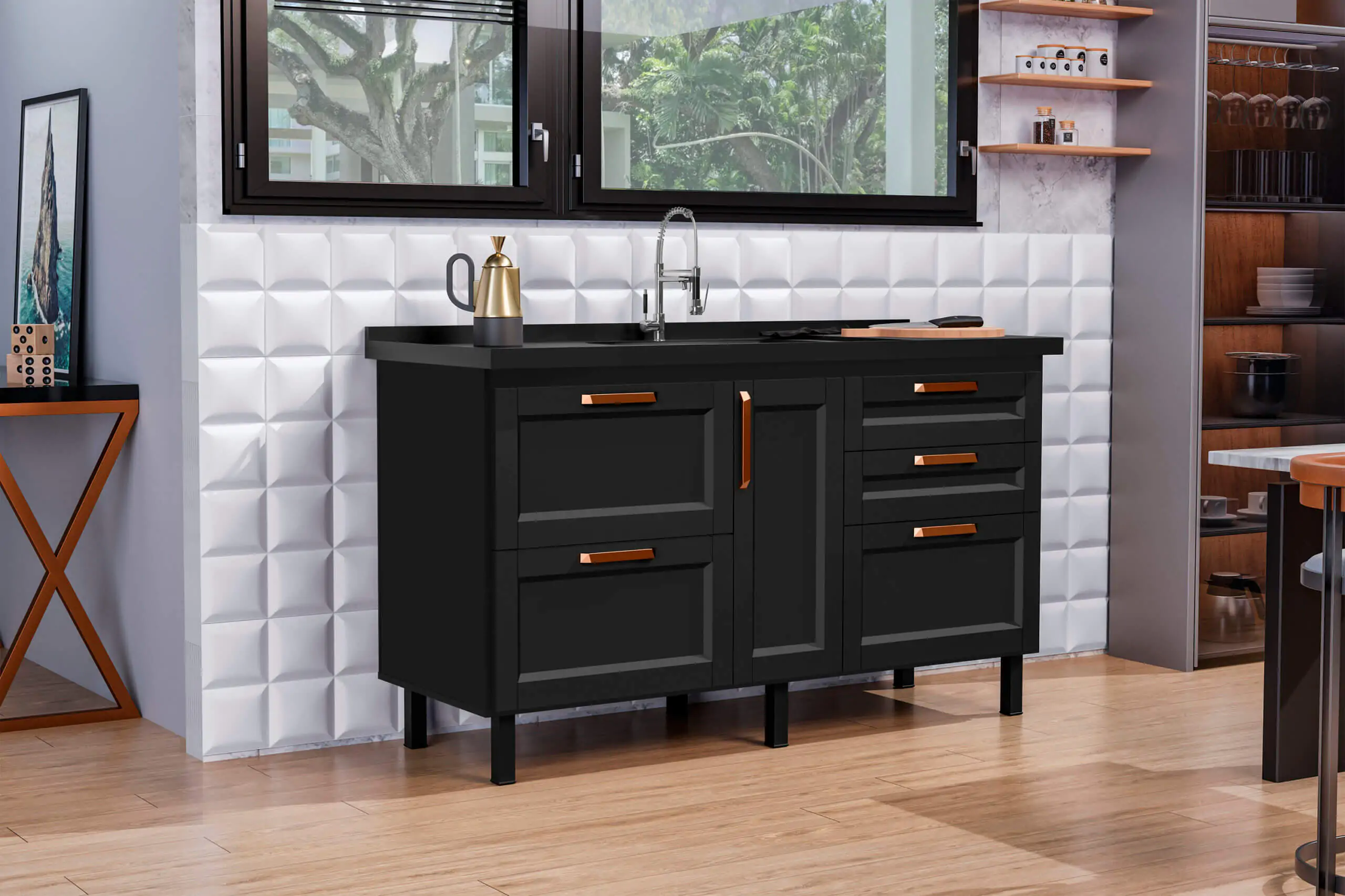 Cozinha MONTANA 150 Preto Puxador Cobre