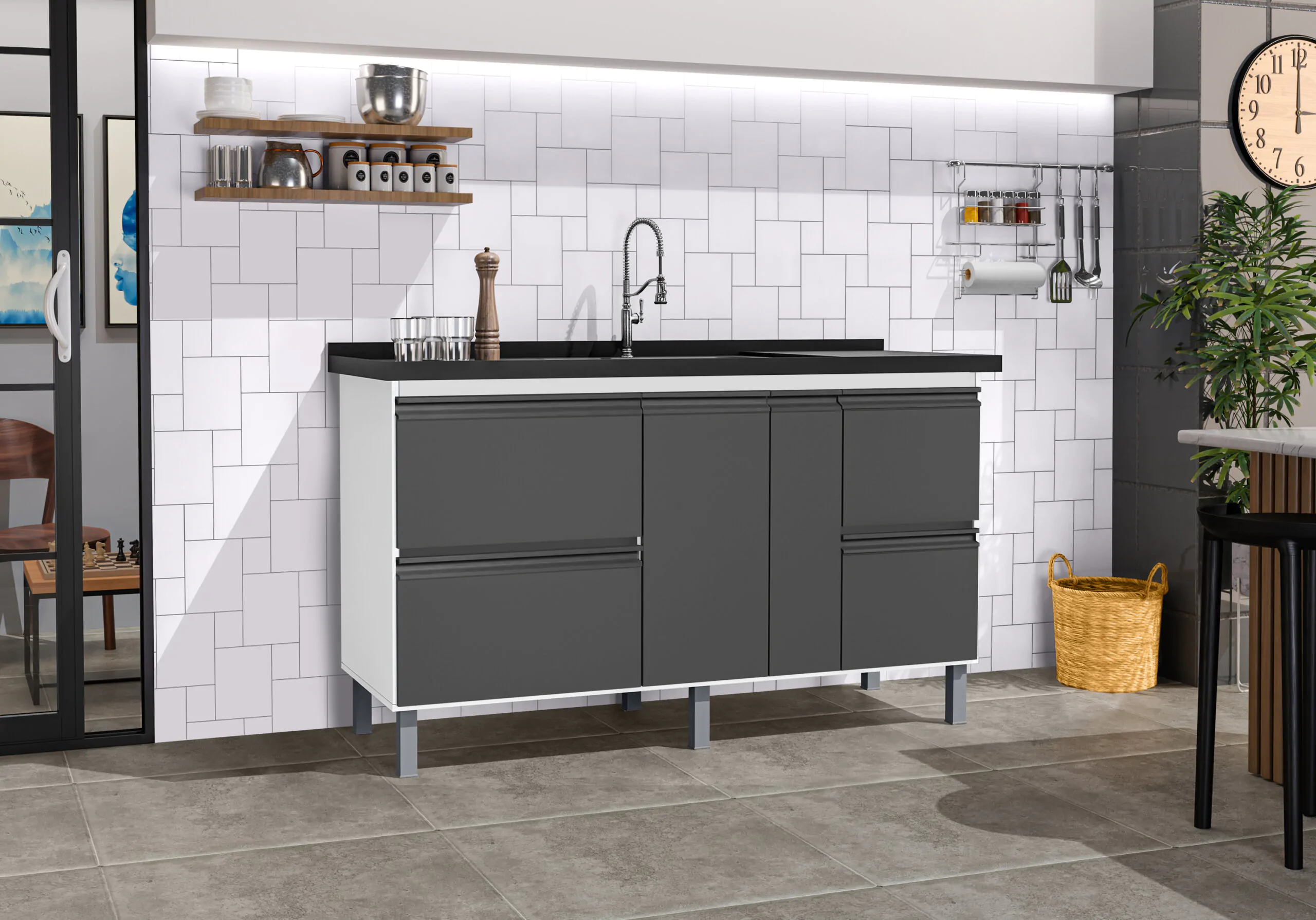 Cozinha SEVILHA 150 Branco Grafite