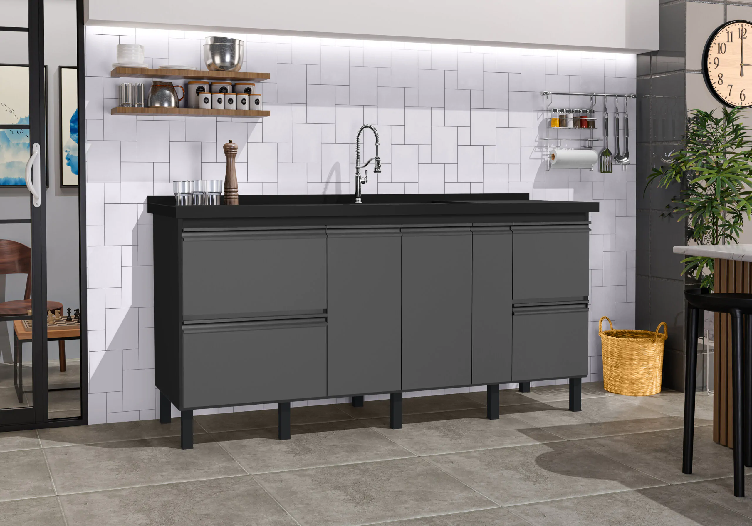 Cozinha SEVILHA 180 Preto Fosco Grafite