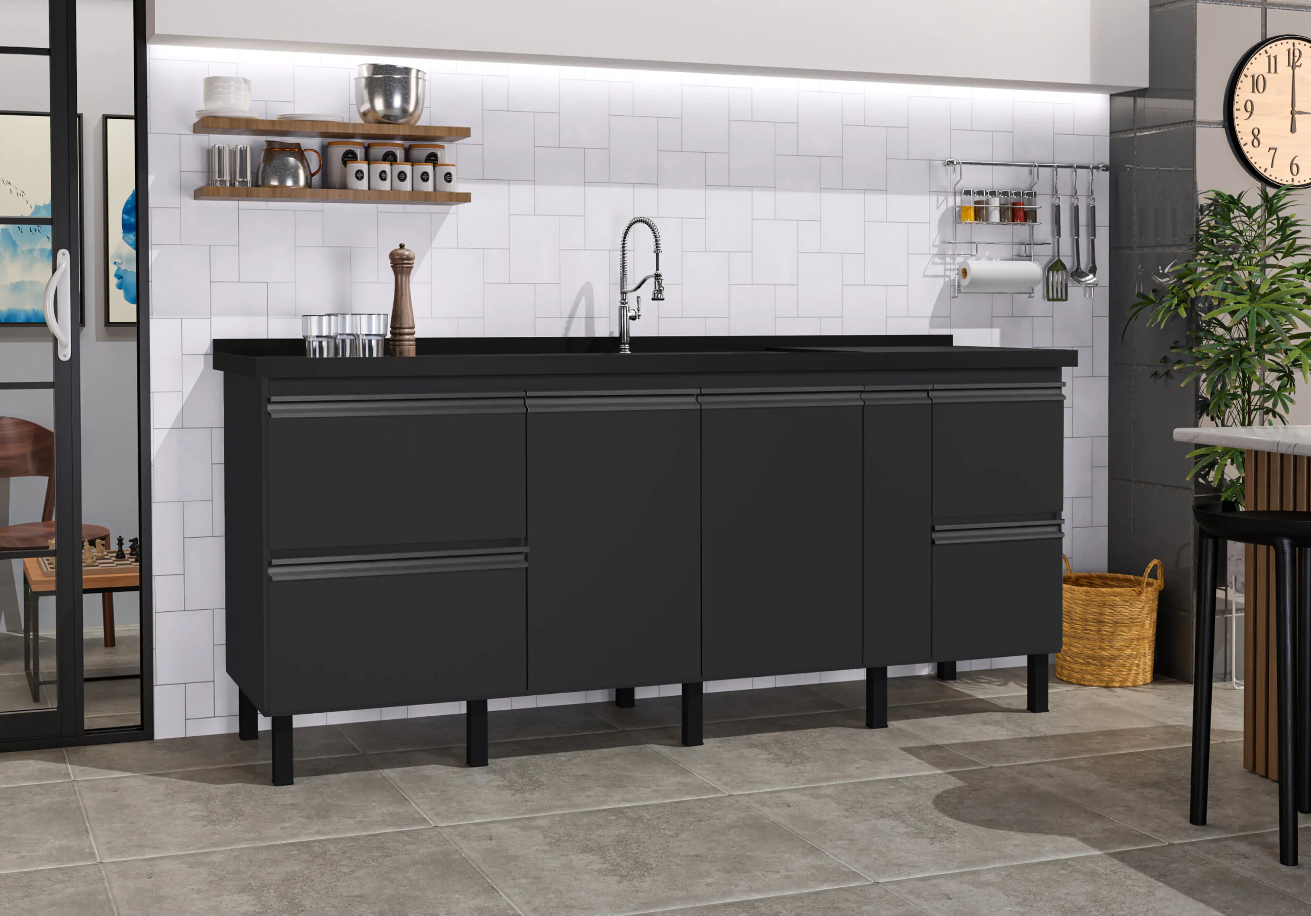 Cozinha SEVILHA 200 Preto Fosco